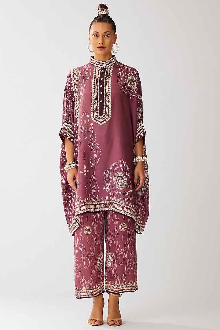Vintage Rose Silk Printed Tunic by Rajdeep Ranawat