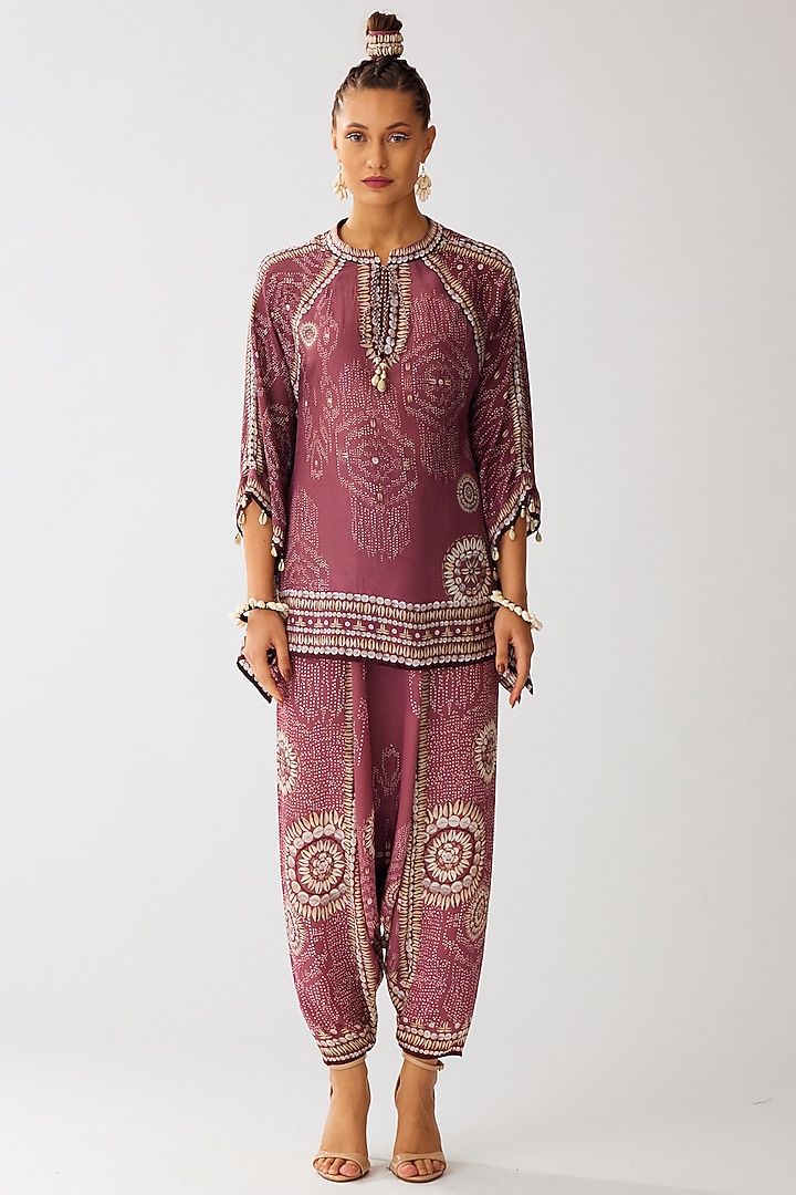 Vintage Rose Silk Printed Poncho Tunic by Rajdeep Ranawat at Pernia's Pop Up Shop