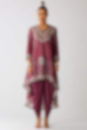 Vintage Rose Silk Printed High-Low Tunic by Rajdeep Ranawat