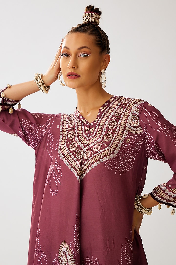 Vintage Rose Silk Printed High-Low Tunic by Rajdeep Ranawat at Pernia's Pop Up Shop