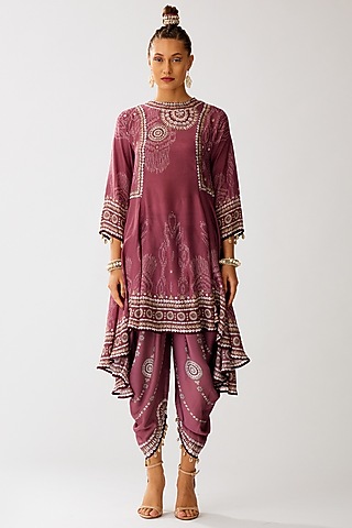 Vintage Rose Silk Printed Tunic by Rajdeep Ranawat