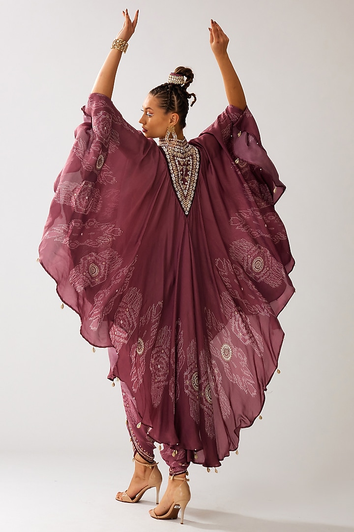 Vintage Rose Silk Printed Draped Circular Tunic by Rajdeep Ranawat at Pernia's Pop Up Shop