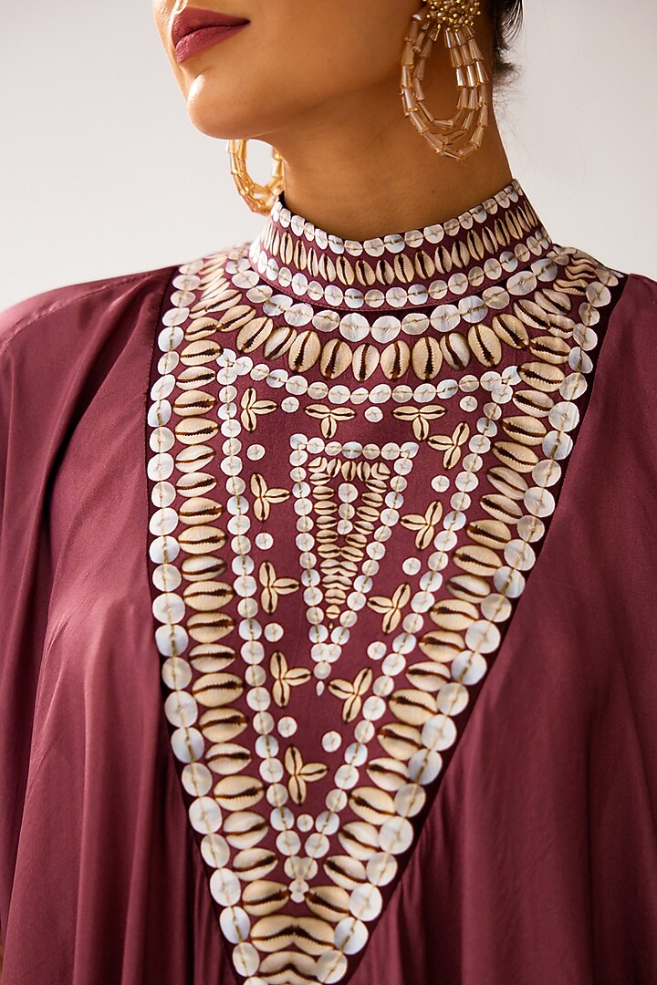 Vintage Rose Silk Printed Draped Circular Tunic by Rajdeep Ranawat at Pernia's Pop Up Shop