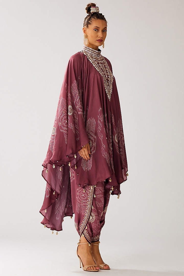 Vintage Rose Silk Printed Draped Circular Tunic by Rajdeep Ranawat at Pernia's Pop Up Shop