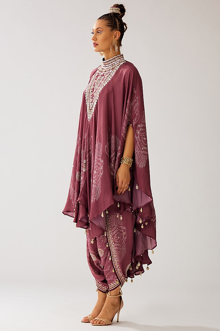 Vintage Rose Silk Printed Draped Circular Tunic by Rajdeep Ranawat at Pernia's Pop Up Shop
