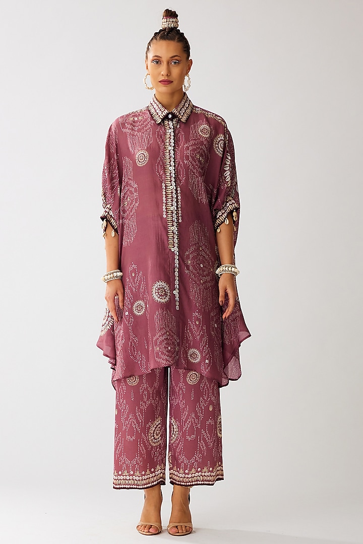 Vintage Rose Silk Printed Shirt by Rajdeep Ranawat