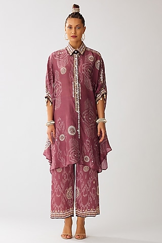 Vintage Rose Silk Printed Shirt by Rajdeep Ranawat