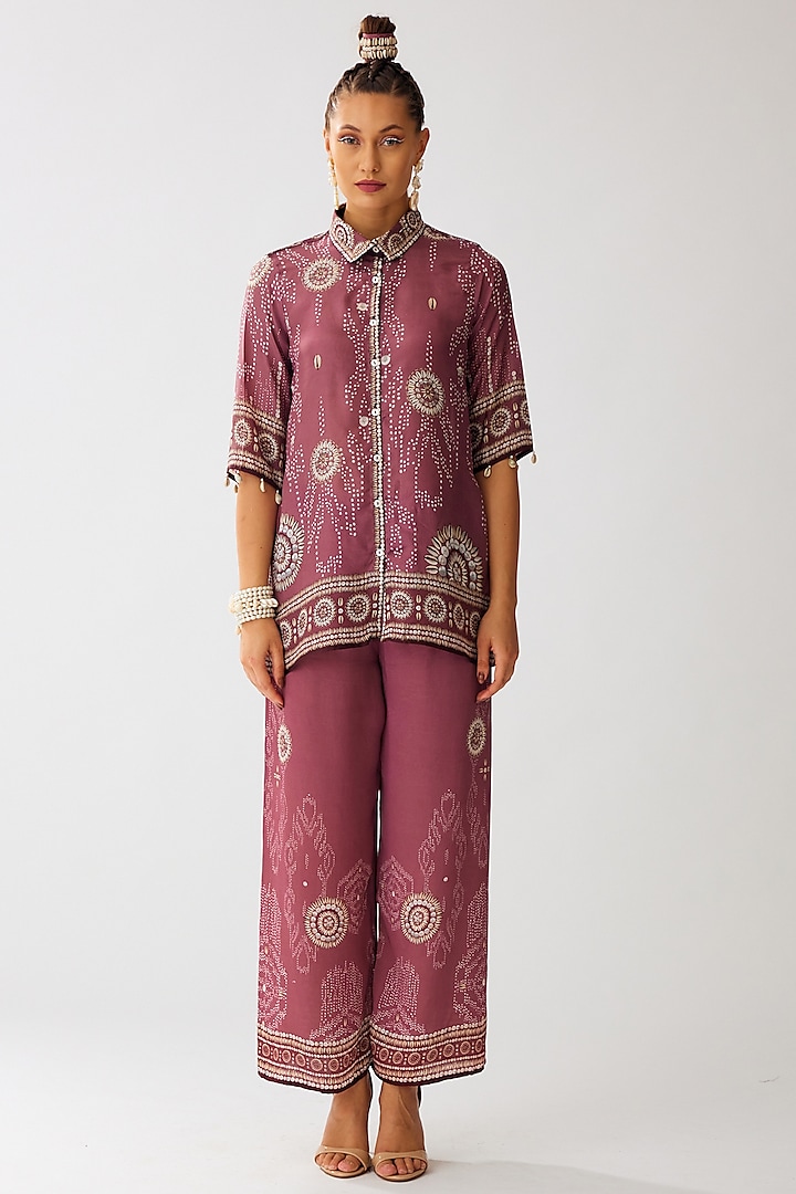 Vintage Rose Modal Satin Printed Pants by Rajdeep Ranawat at Pernia's Pop Up Shop