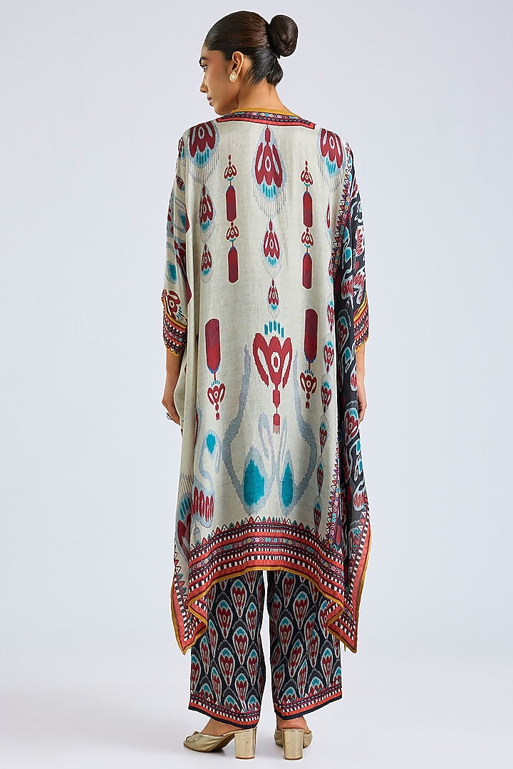 Eggshell White Silk Dupion Printed Tunic Set by Rajdeep Ranawat at Pernia's Pop Up Shop