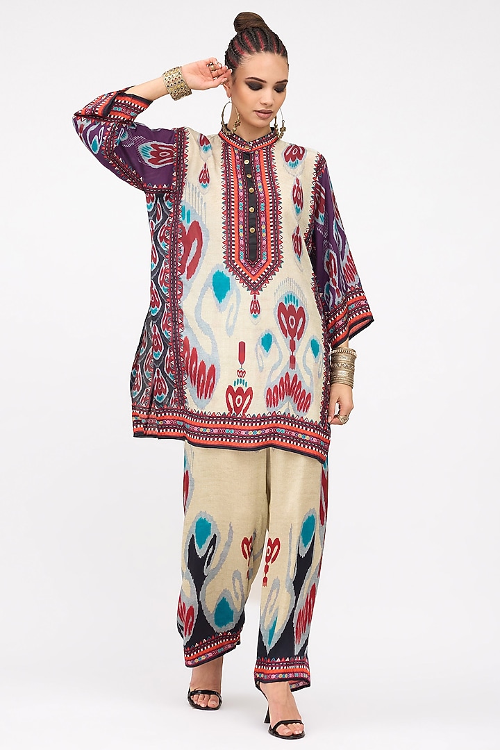 Multi-Colored Silk Printed Tunic Set by Rajdeep Ranawat at Pernia's Pop Up Shop
