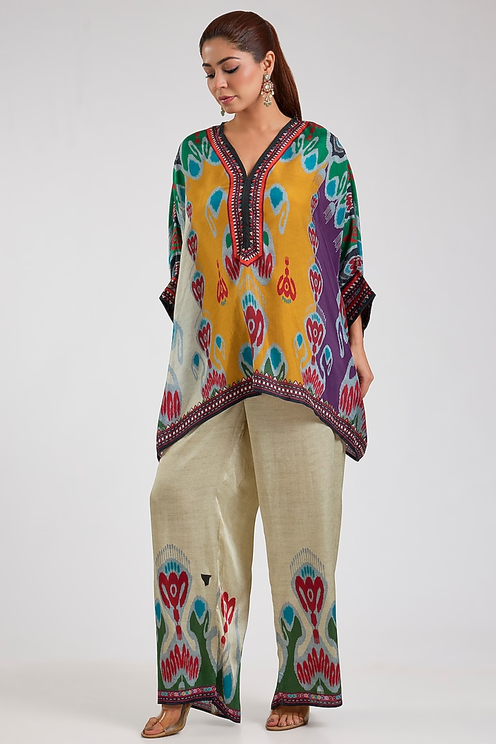 Mustard Silk Printed Tunic Set by Rajdeep Ranawat at Pernia's Pop Up Shop