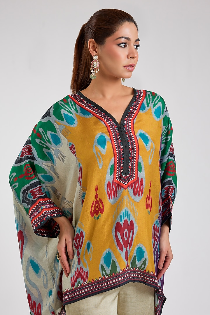 Mustard Silk Printed Tunic Set by Rajdeep Ranawat at Pernia's Pop Up Shop