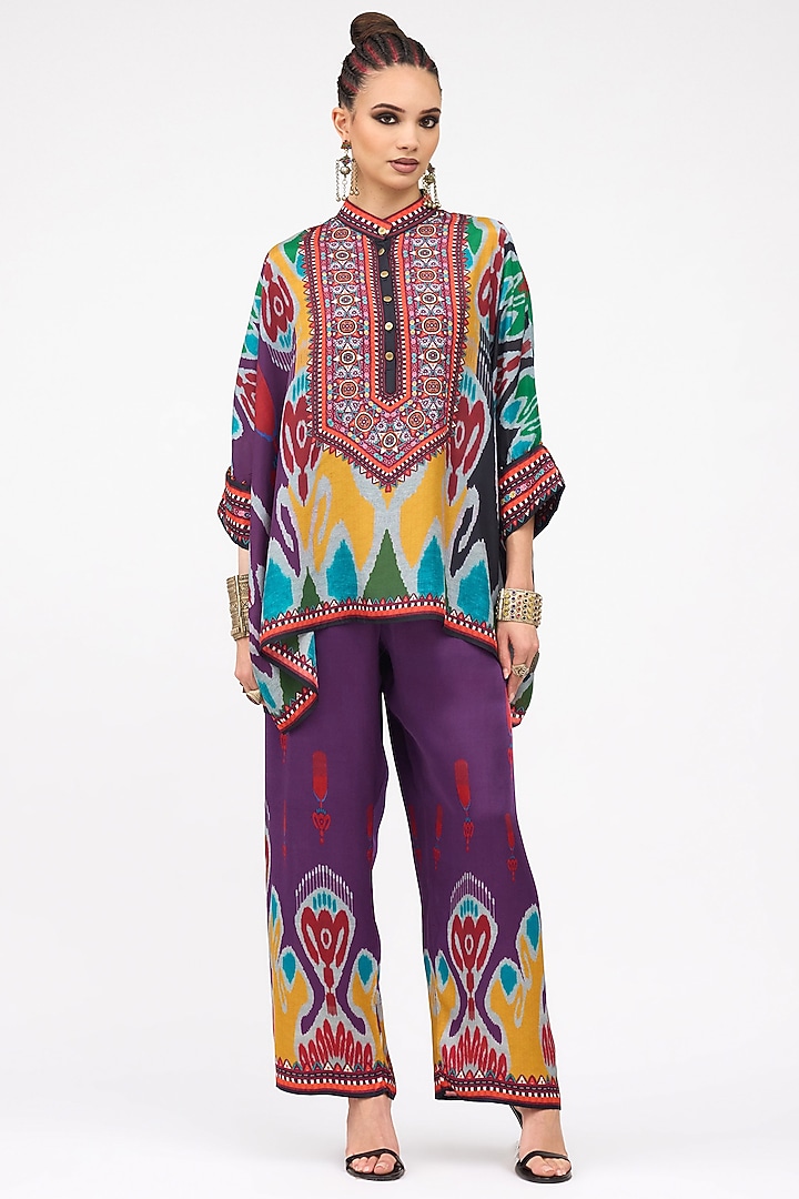 Mustard Silk Printed Tunic Set by Rajdeep Ranawat at Pernia's Pop Up Shop