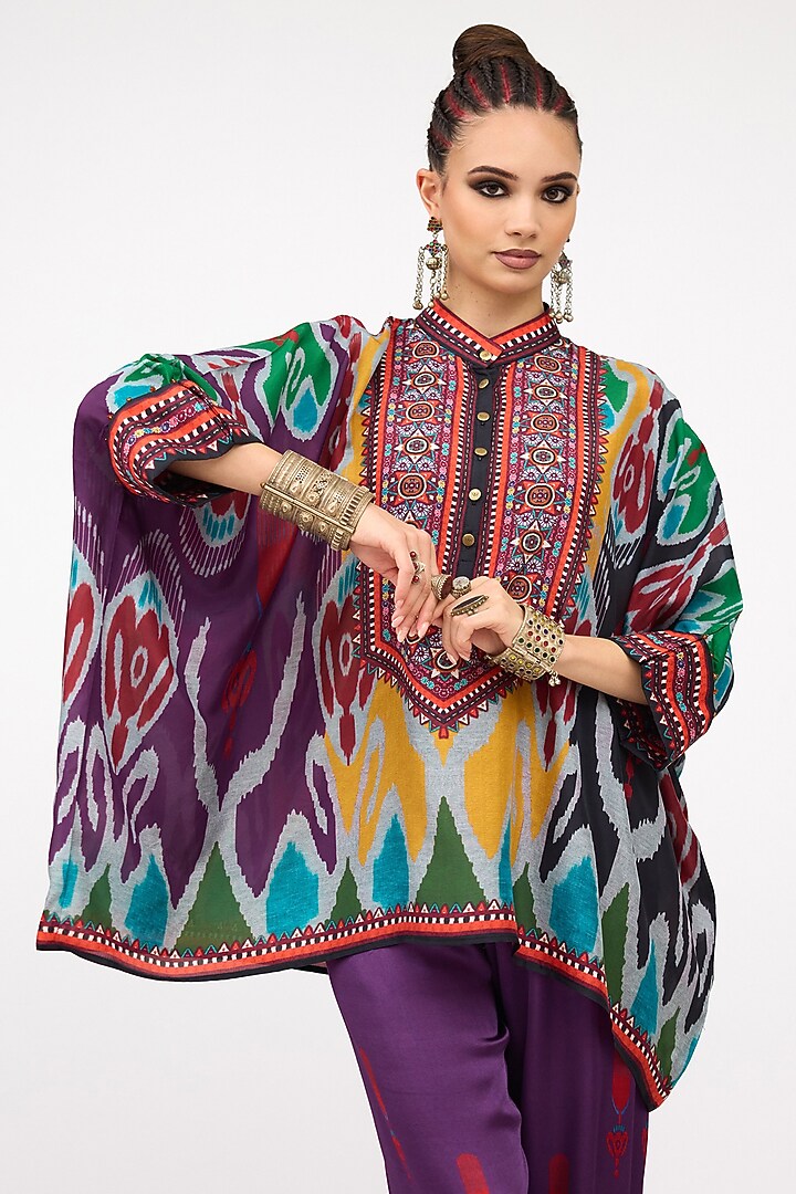 Mustard Silk Printed Tunic Set by Rajdeep Ranawat at Pernia's Pop Up Shop