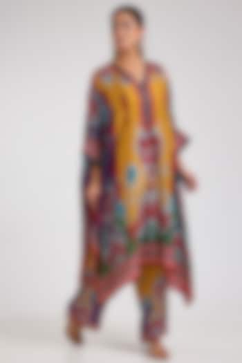Mustard Silk Printed Tunic Set by Rajdeep Ranawat at Pernia's Pop Up Shop