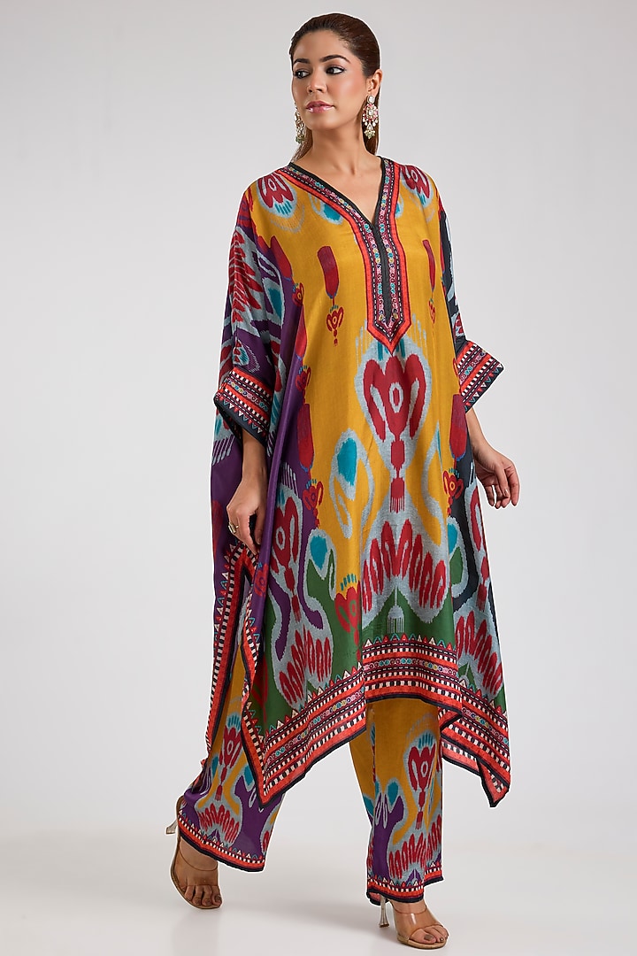 Mustard Silk Printed Tunic Set by Rajdeep Ranawat at Pernia's Pop Up Shop