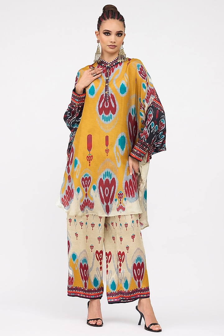Mustard Silk Printed Tunic Set by Rajdeep Ranawat at Pernia's Pop Up Shop