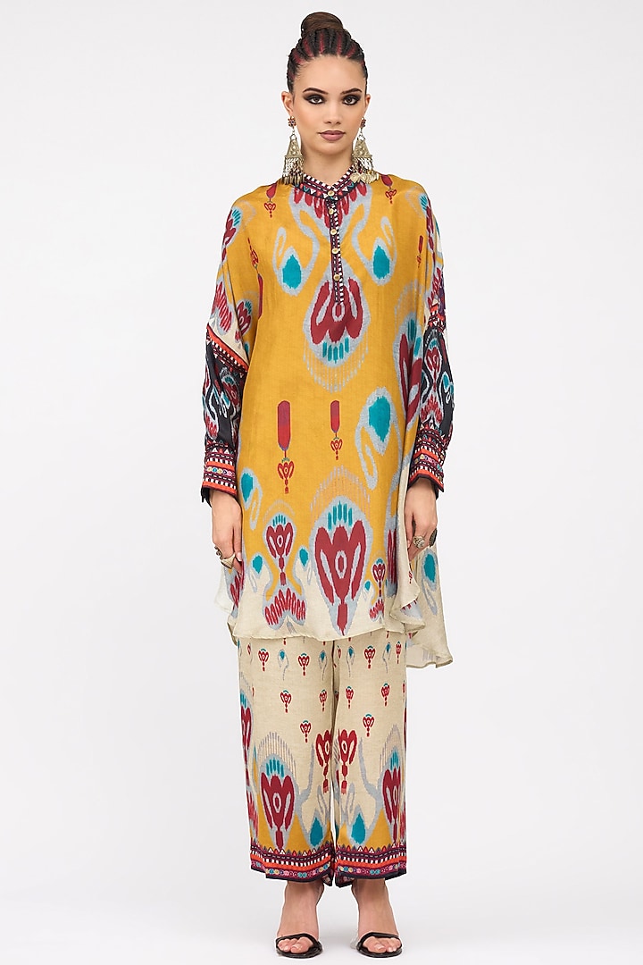 Mustard Silk Printed Tunic Set by Rajdeep Ranawat at Pernia's Pop Up Shop