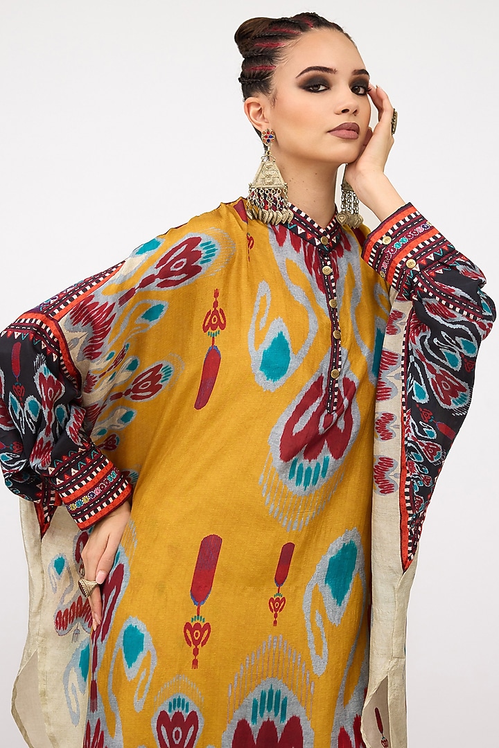 Mustard Silk Printed Tunic Set by Rajdeep Ranawat at Pernia's Pop Up Shop