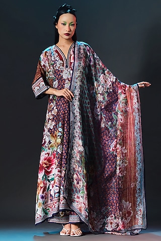 Multi-Colored Kota Silk Printed Dupatta by Rajdeep Ranawat