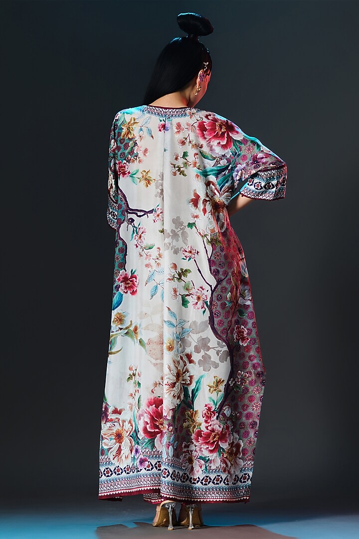 Beige & Mint Green Modal Satin Printed Pants by Rajdeep Ranawat at Pernia's Pop Up Shop