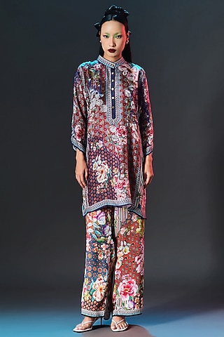 Multi-Colored Silk Front Panel Tunic by Rajdeep Ranawat