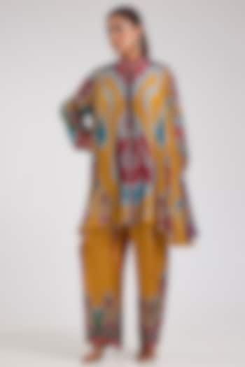 Mustard Silk Printed Tunic Set by Rajdeep Ranawat at Pernia's Pop Up Shop