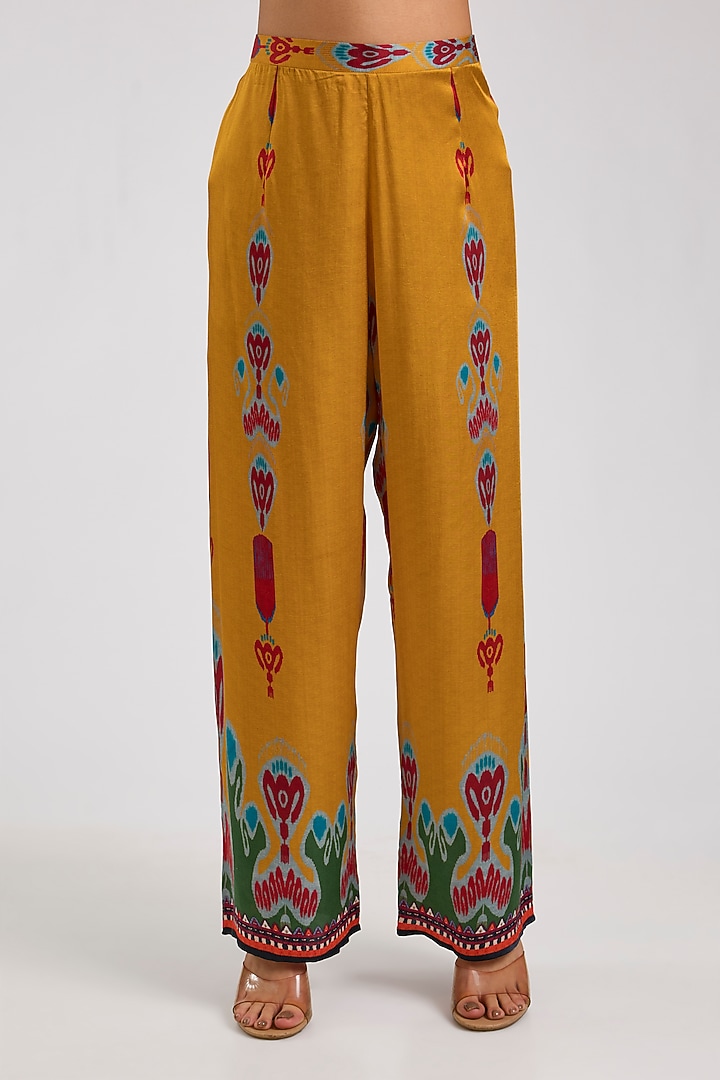 Mustard Silk Printed Tunic Set by Rajdeep Ranawat at Pernia's Pop Up Shop