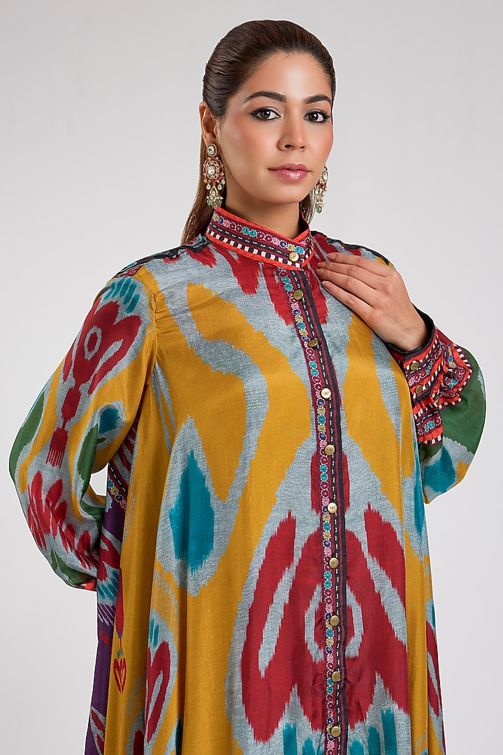 Mustard Silk Printed Tunic Set by Rajdeep Ranawat at Pernia's Pop Up Shop