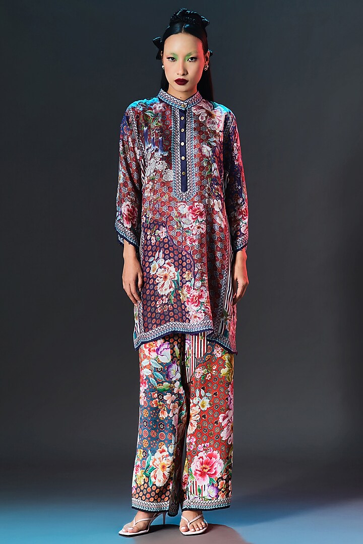 Multi-Colored Modal Satin Printed Pants by Rajdeep Ranawat at Pernia's Pop Up Shop
