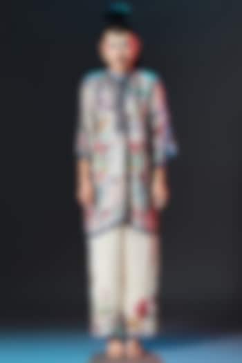 Beige & Sage Green Silk Front Panel Tunic by Rajdeep Ranawat at Pernia's Pop Up Shop