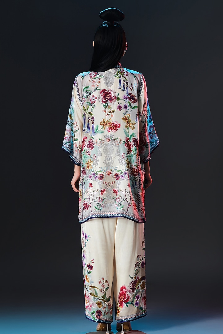 Beige & Sage Green Silk Front Panel Tunic by Rajdeep Ranawat at Pernia's Pop Up Shop