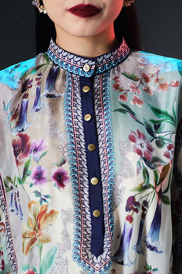 Beige & Sage Green Silk Front Panel Tunic by Rajdeep Ranawat at Pernia's Pop Up Shop