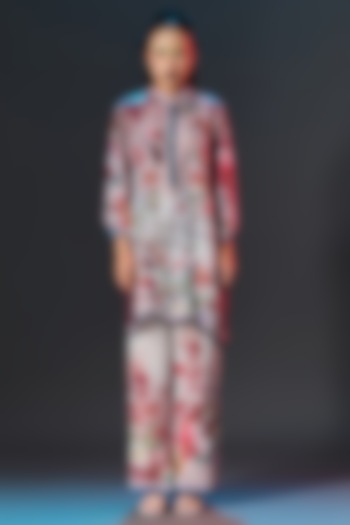 Brick Red & Beige Silk Front Panel Tunic by Rajdeep Ranawat at Pernia's Pop Up Shop