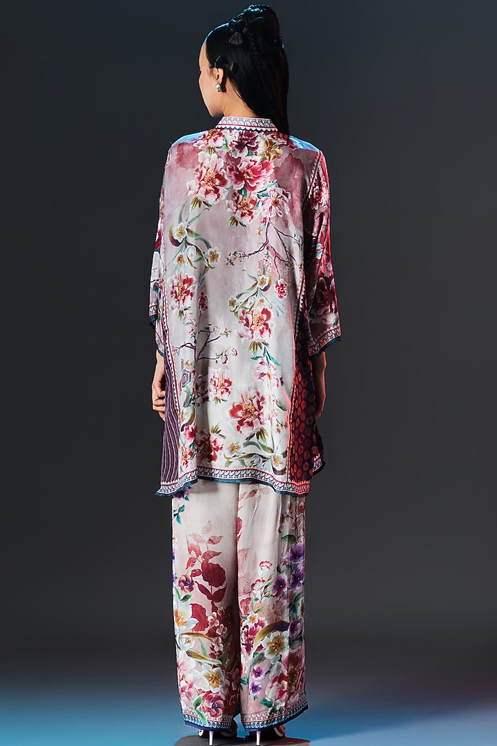Brick Red & Beige Silk Front Panel Tunic by Rajdeep Ranawat at Pernia's Pop Up Shop
