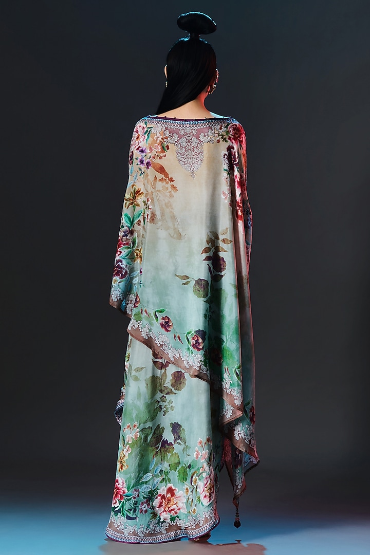 Beige & Sage Green Silk Printed Side Tuck-Up Skirt Set by Rajdeep Ranawat at Pernia's Pop Up Shop