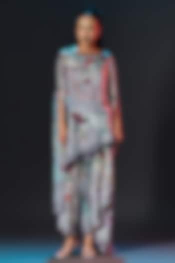 Beige & Sage Green Silk Printed Side Tuck-Up Skirt Set by Rajdeep Ranawat at Pernia's Pop Up Shop