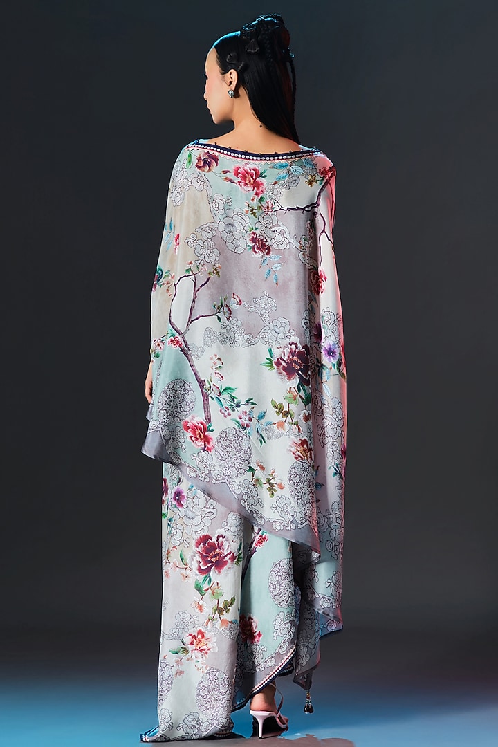 Beige & Sage Green Silk Printed Side Tuck-Up Skirt Set by Rajdeep Ranawat at Pernia's Pop Up Shop