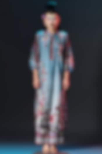 Slate Blue Silk Long Panel Tunic by Rajdeep Ranawat at Pernia's Pop Up Shop