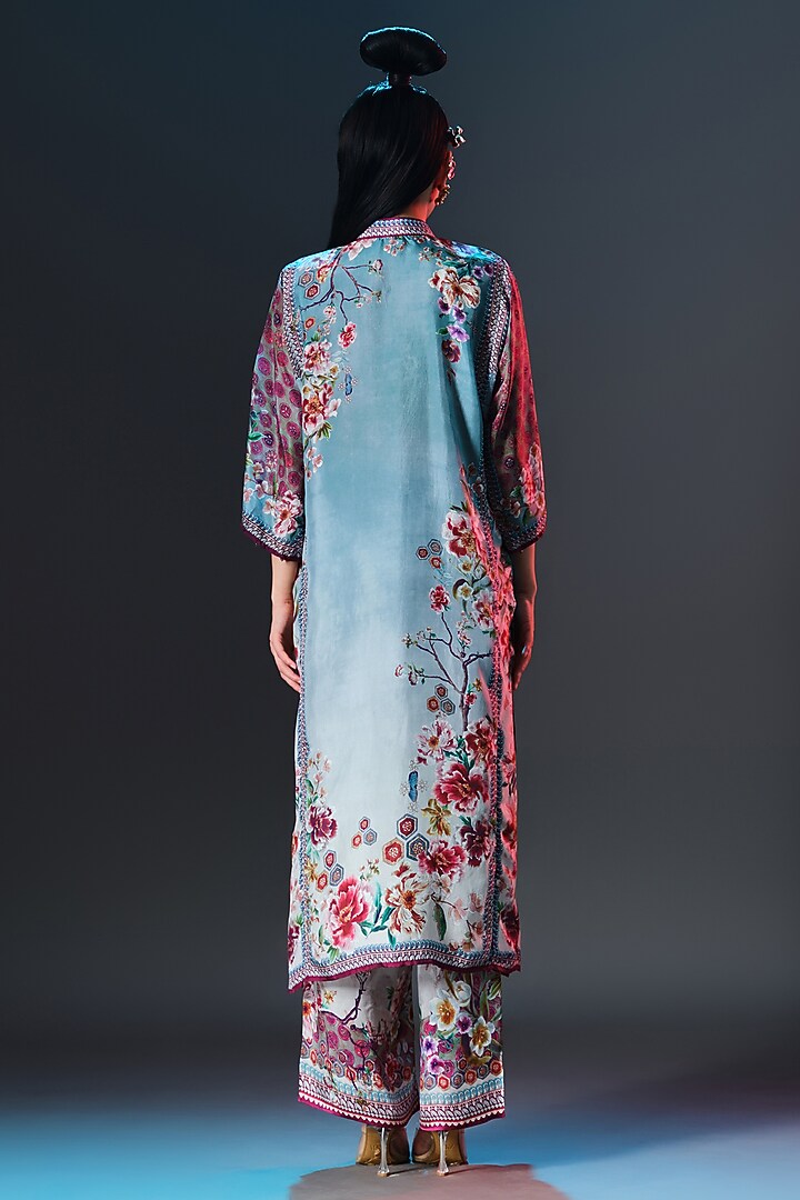 Slate Blue Silk Long Panel Tunic by Rajdeep Ranawat at Pernia's Pop Up Shop