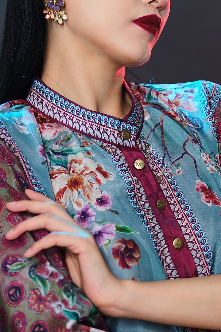 Slate Blue Silk Long Panel Tunic by Rajdeep Ranawat at Pernia's Pop Up Shop