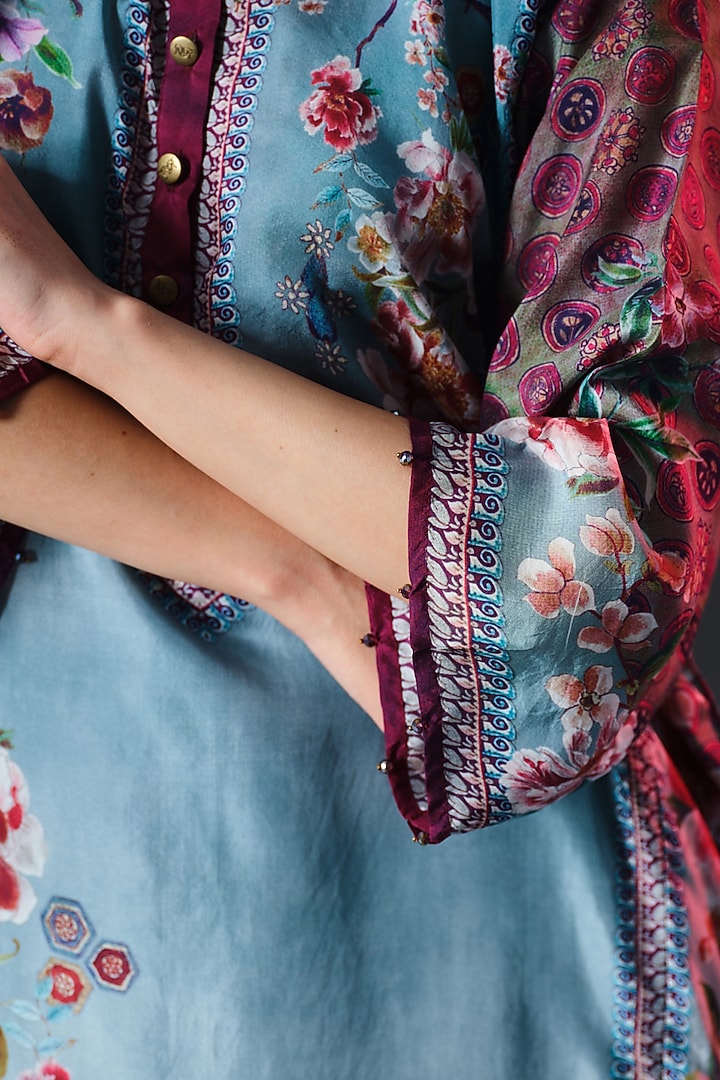Slate Blue Silk Long Panel Tunic by Rajdeep Ranawat at Pernia's Pop Up Shop