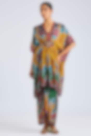 Mustard Silk Printed Skirt Set by Rajdeep Ranawat at Pernia's Pop Up Shop