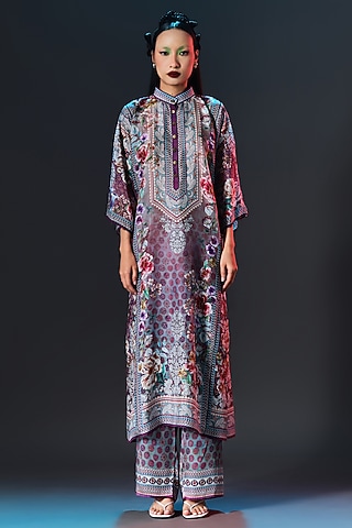 Multi-Colored Silk Long Panel Tunic by Rajdeep Ranawat