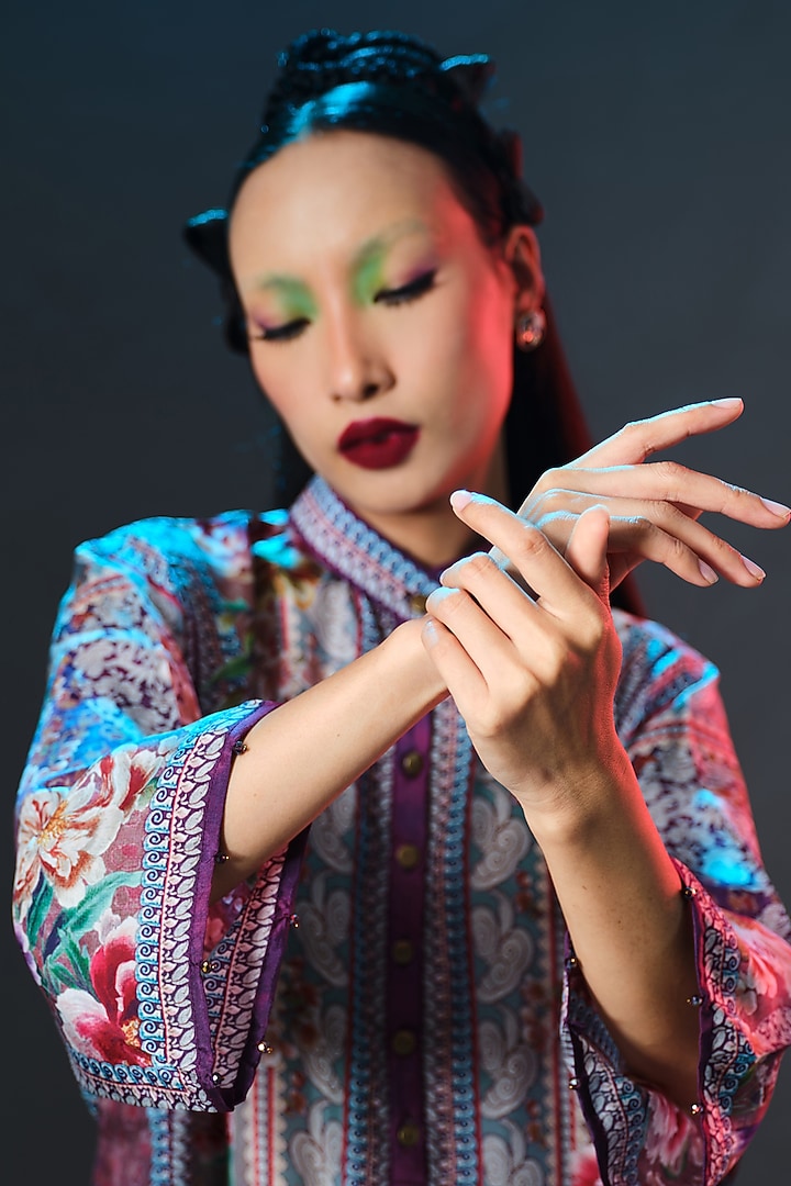 Multi-Colored Silk Long Panel Tunic by Rajdeep Ranawat at Pernia's Pop Up Shop