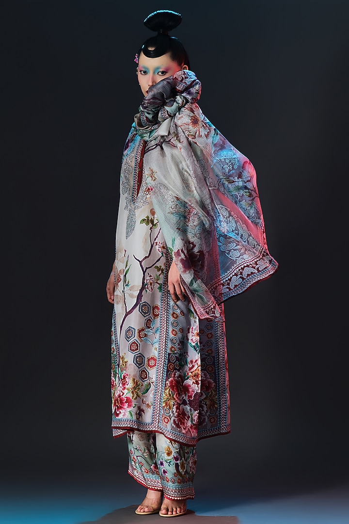 Beige & Sage Green Kota Silk Printed Dupatta by Rajdeep Ranawat at Pernia's Pop Up Shop