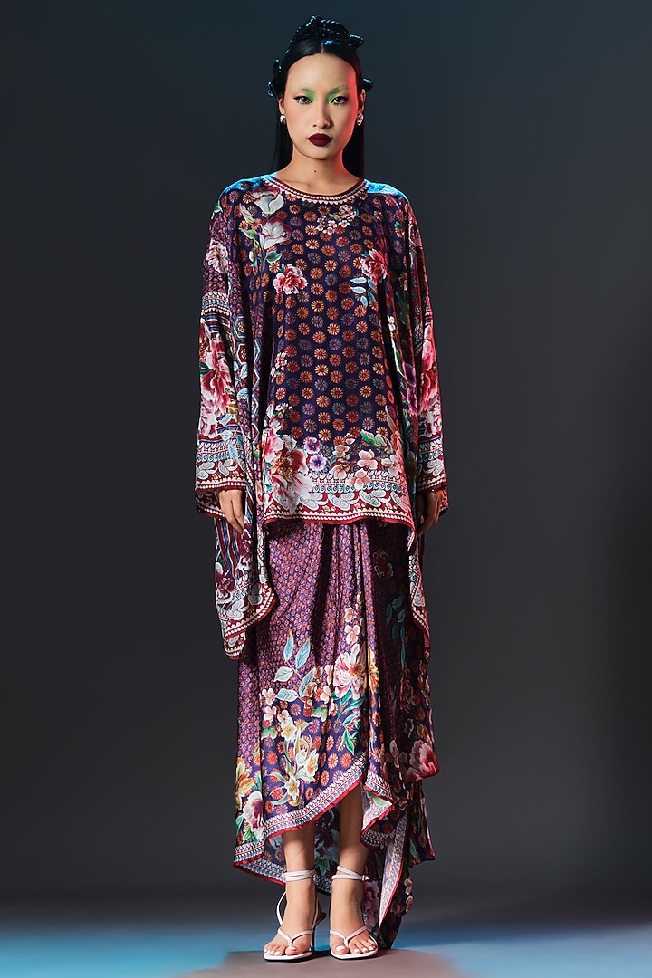 Multi-Colored Modal Satin Printed Draped Skirt Set by Rajdeep Ranawat at Pernia's Pop Up Shop