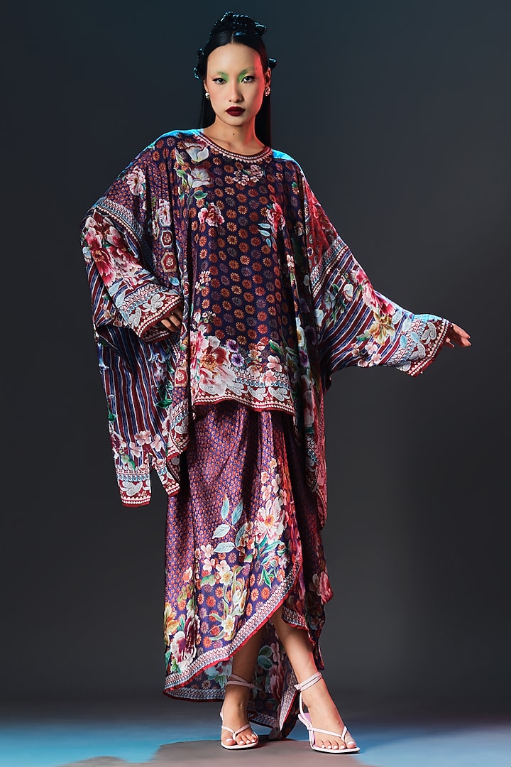 Multi-Colored Modal Satin Printed Draped Skirt Set by Rajdeep Ranawat at Pernia's Pop Up Shop
