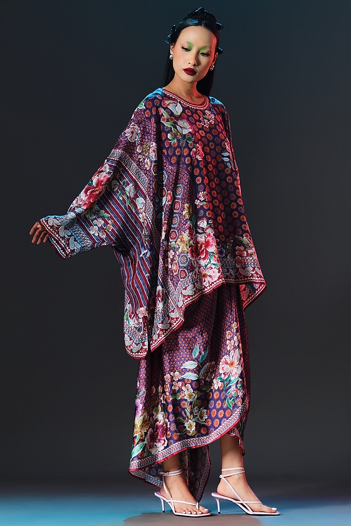 Multi-Colored Modal Satin Printed Draped Skirt Set by Rajdeep Ranawat at Pernia's Pop Up Shop