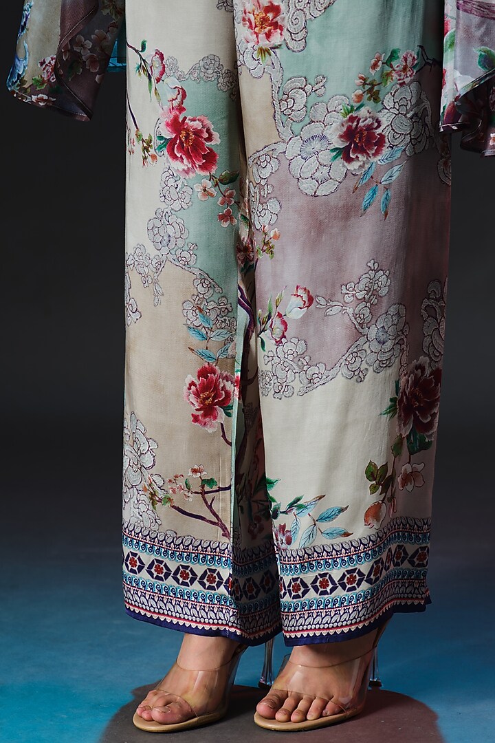 Multi-Colored Green Modal Satin Printed Pants by Rajdeep Ranawat at Pernia's Pop Up Shop